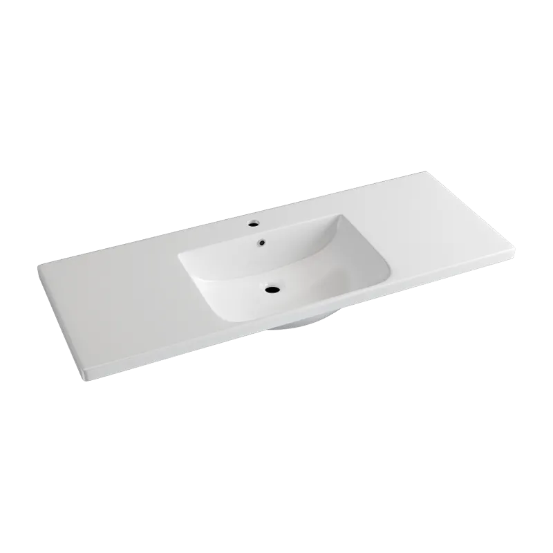 1205x460x165mm D Shape Ceramic Top for Bathroom Vanity Sleek High Gloss Single Bowl 1 Tap hole 1 Overflow Hole