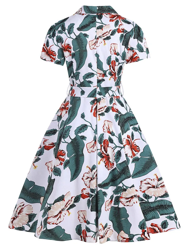 1960S Floral Print Swing Vintage Dress With Belt