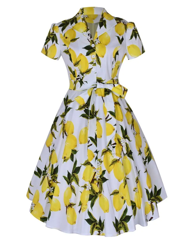 1960S Floral Print Swing Vintage Dress With Belt