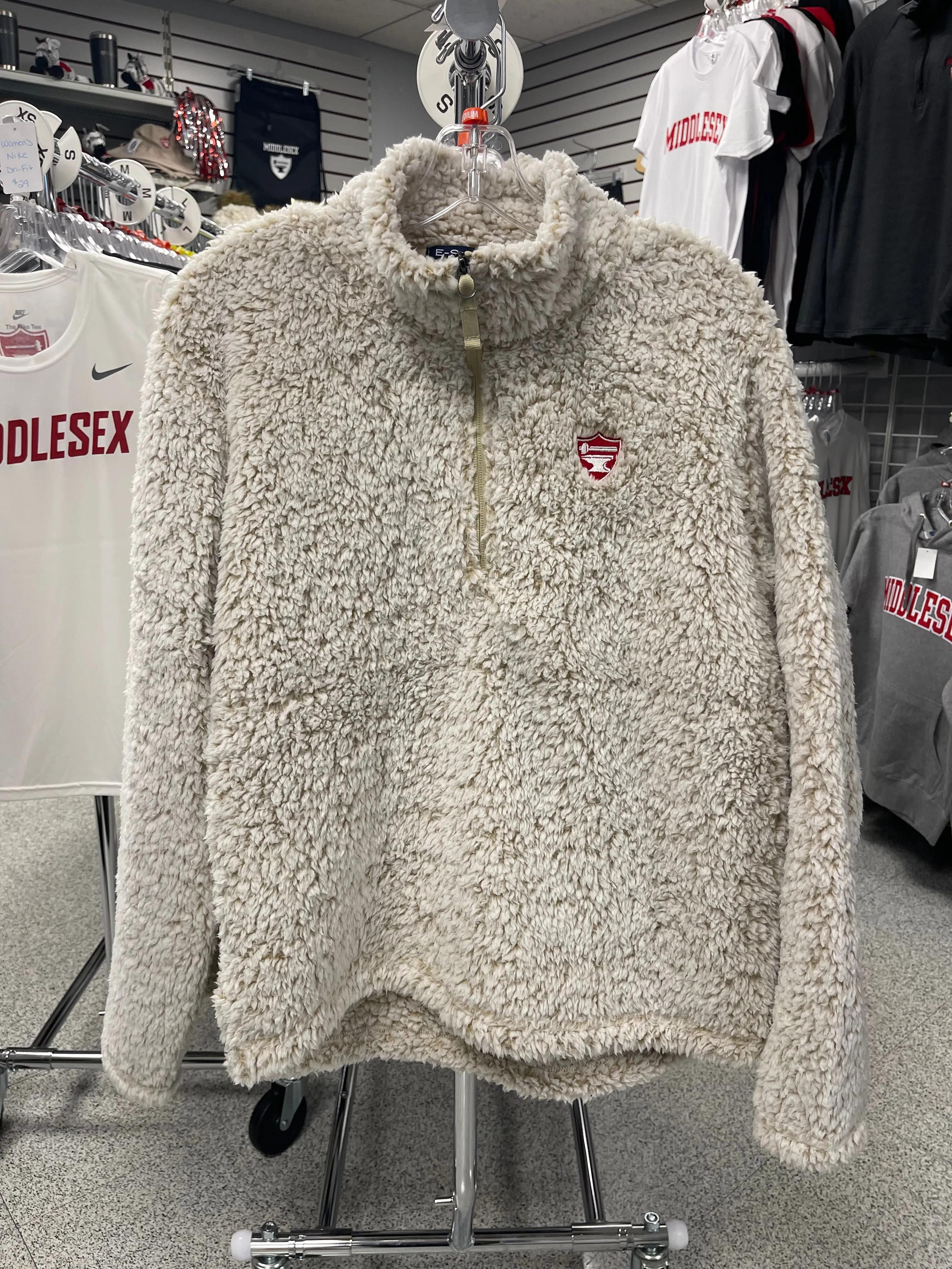 201 - Cozy Sherpa 1/4 zip Sweater w/Red Shield Embroidery