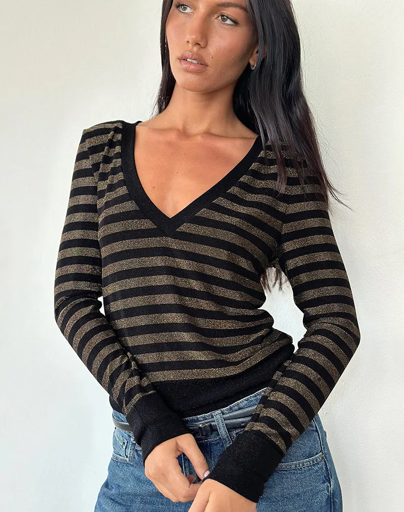 Annora Long Sleeve Top in Lurex Gold Stripe