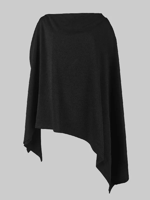 Asymmetric Solid Color Batwing Sleeves Loose One-Shoulder Blouses&Shirts Tops