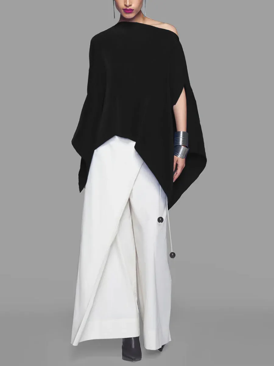 Asymmetric Solid Color Batwing Sleeves Loose One-Shoulder Blouses&Shirts Tops