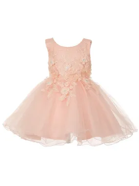 Baby Girls Floral Applique Lace Tulle Flower Girl Dress, Sizes 3-24 Months