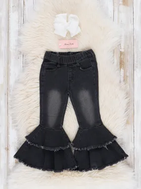 Black Tiered Denim Bell Bottoms