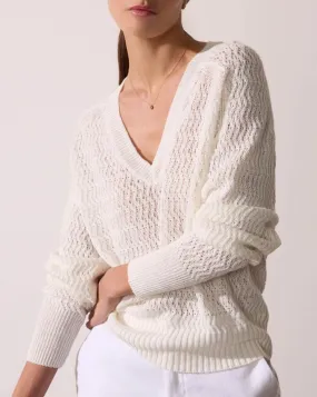 Brochu Walker Leia Open Stitch Vee Sweater Peal White