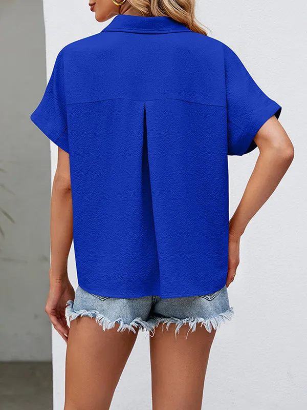 Buttoned Solid Color Split-side Loose Lapel Shirts Tops Blouses