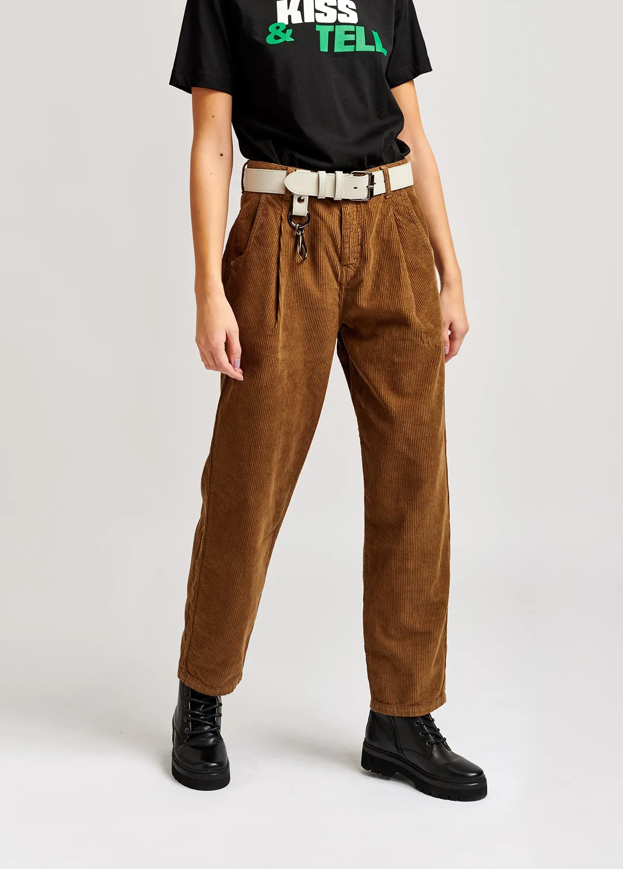 Camel-coloured cotton-corduroy trousers