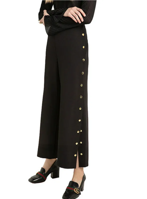 Chic Side Split Loose Casual Pants Female Wide Leg Pant