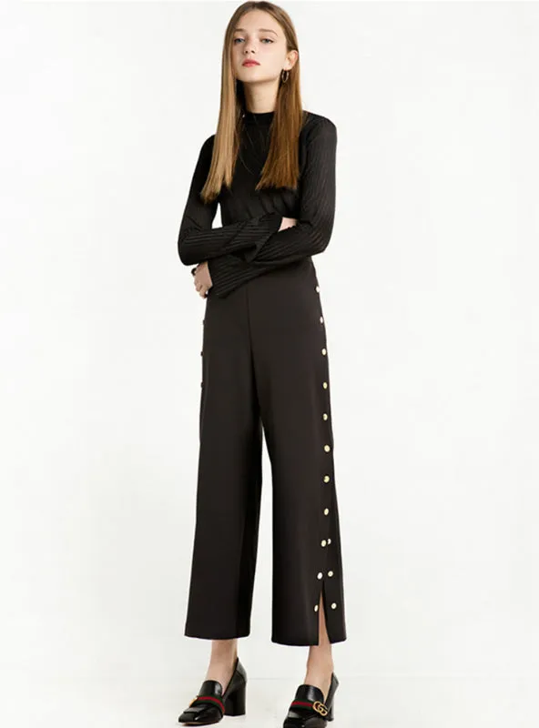 Chic Side Split Loose Casual Pants Female Wide Leg Pant