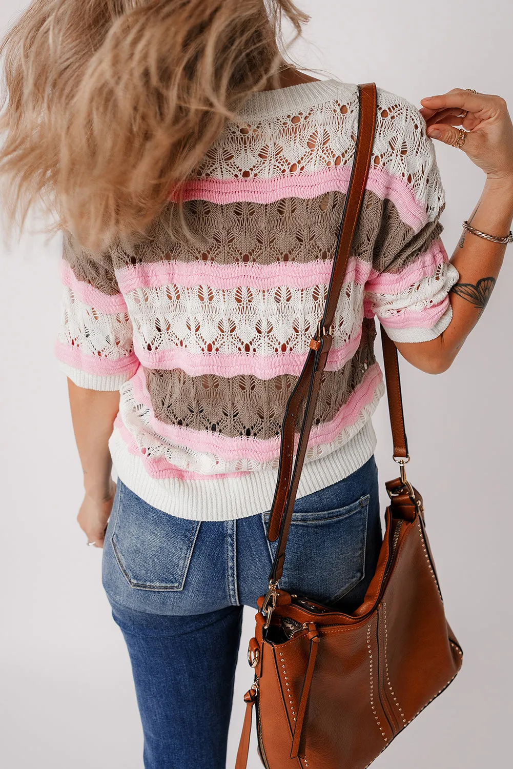 Color Block Hollow Out Crochet Sweater