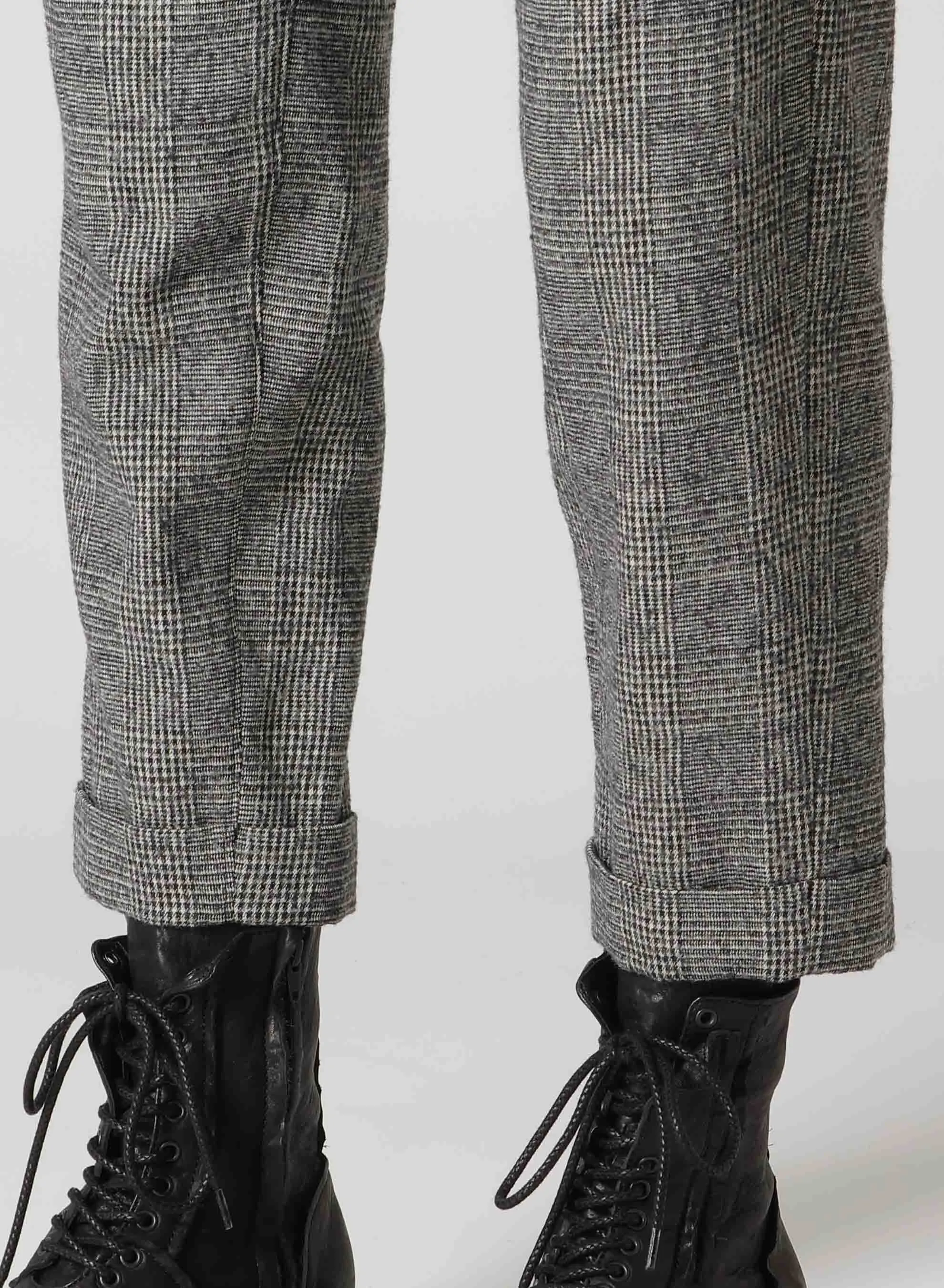 COTTON WOOL GLEN CHECK MACKIN SLIM PANTS