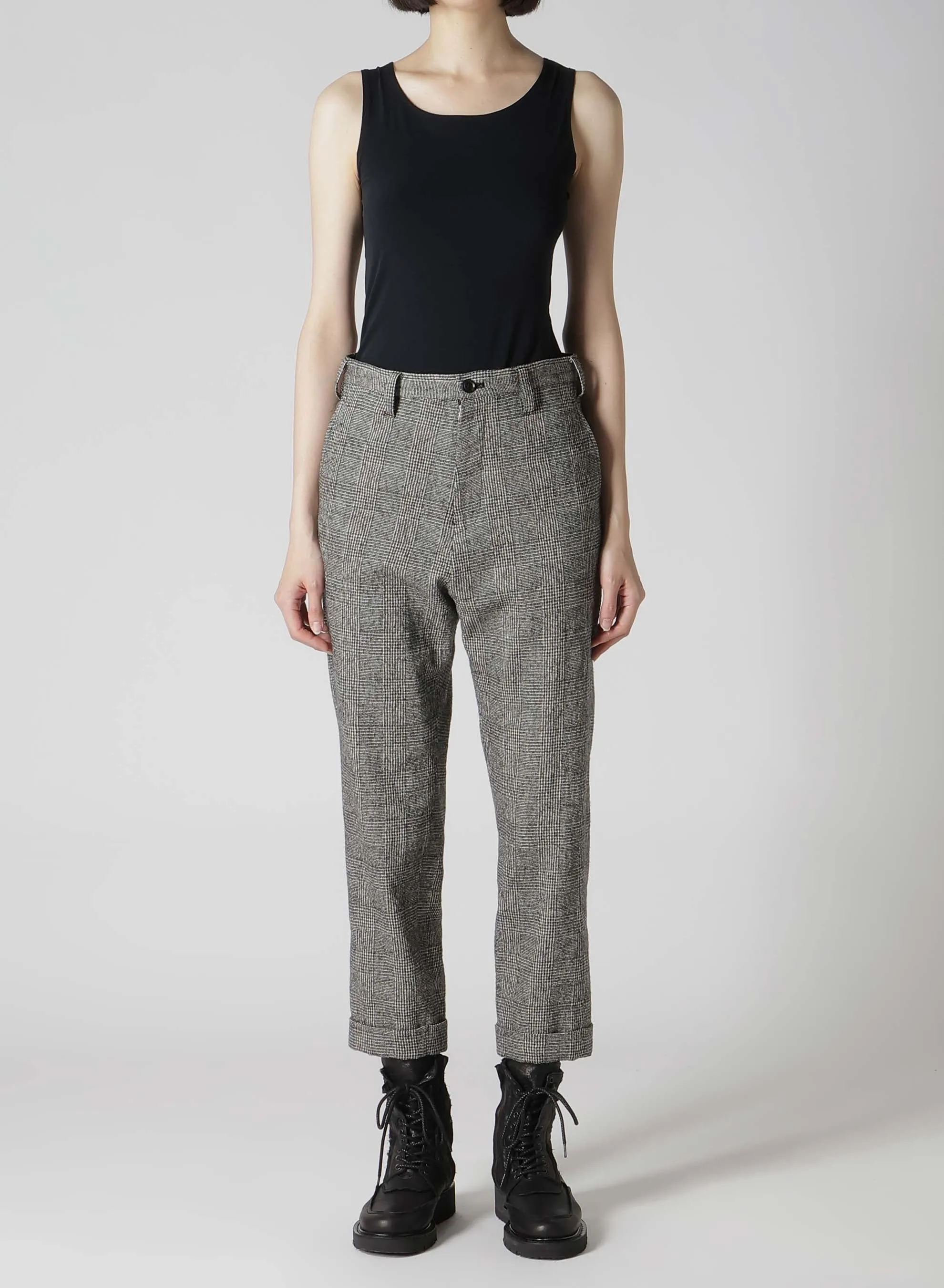 COTTON WOOL GLEN CHECK MACKIN SLIM PANTS