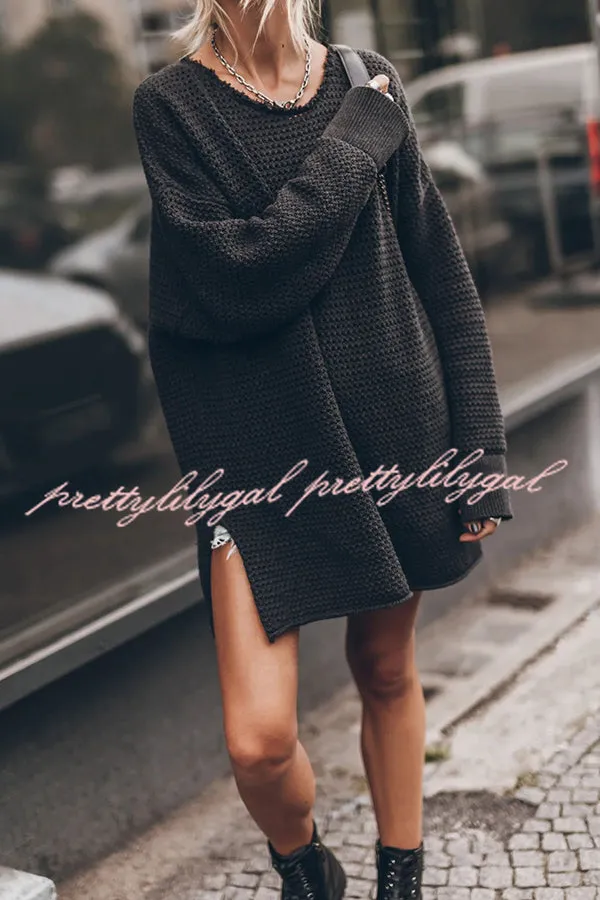 Cup of Cozy Knit Oversized Slit Side Sweater