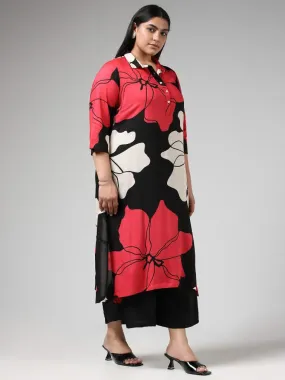 Diza Black Bold Floral Printed Kurta