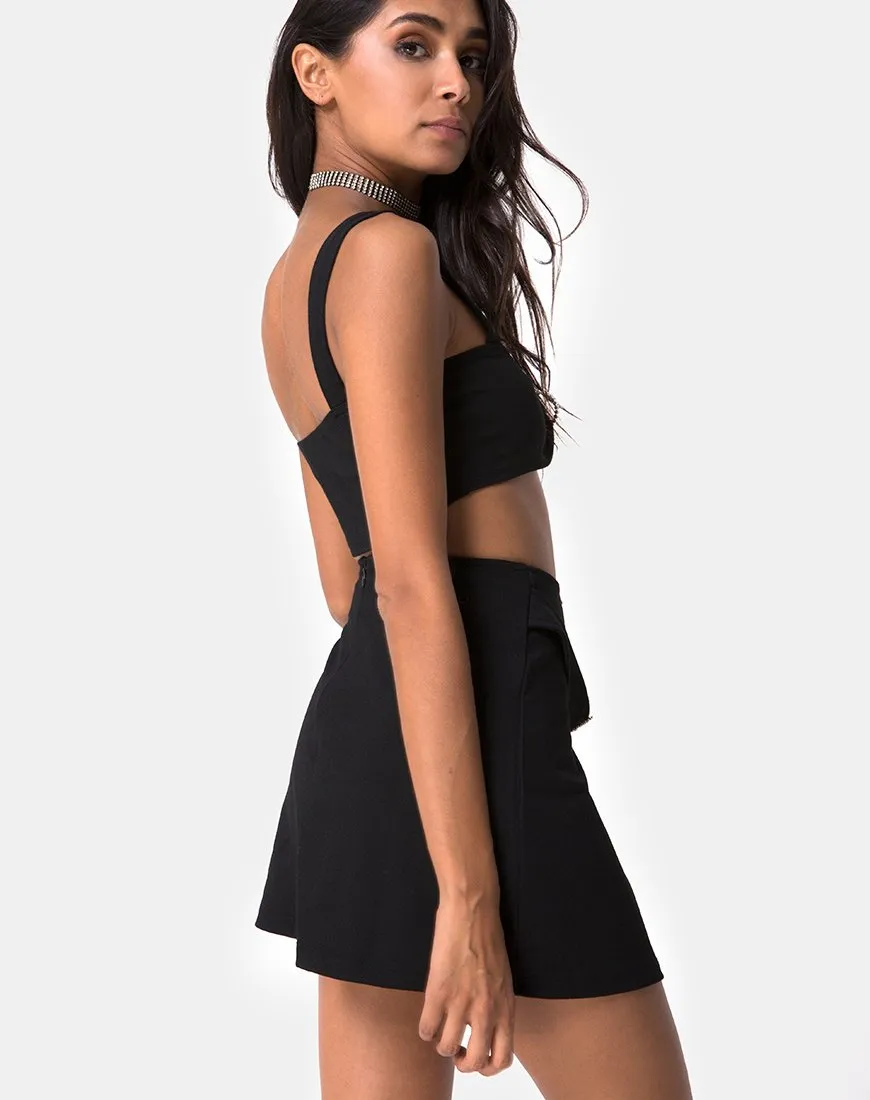 Drue Crop Top in Black with Diamante Ring