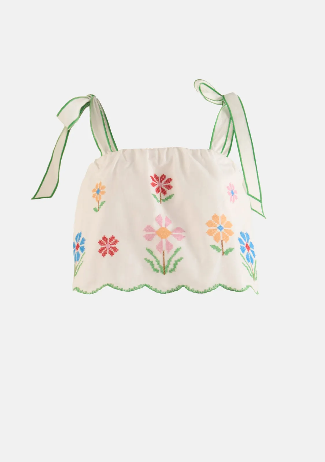 Embroidered Scallop Crop Top