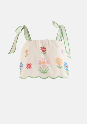 Embroidered Scallop Crop Top