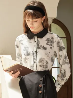 Evelyn Exclusive Printed Contrasting Doll Collar Blouse