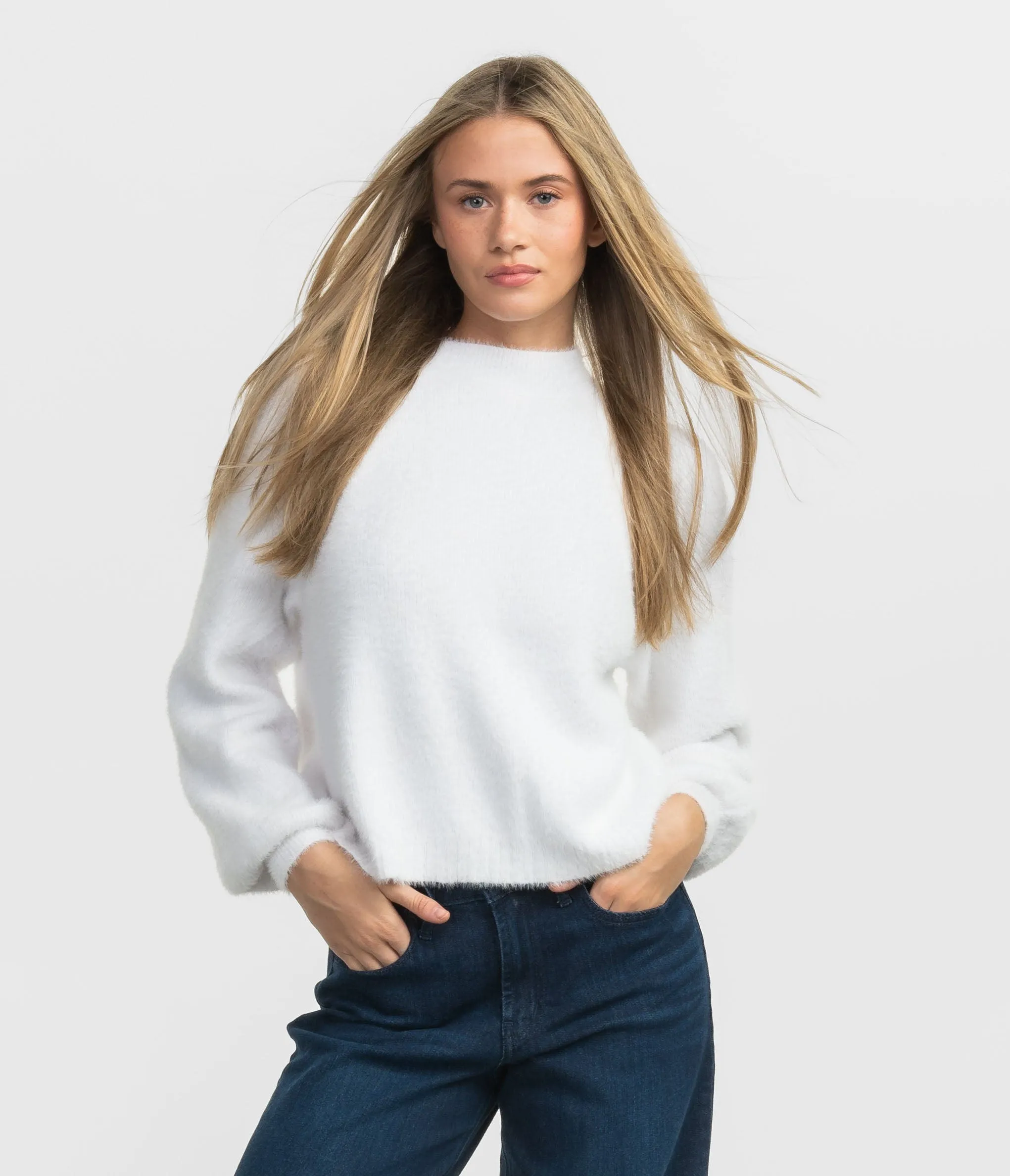 Feather Knit Mockneck Sweater - Sugar Swizzle