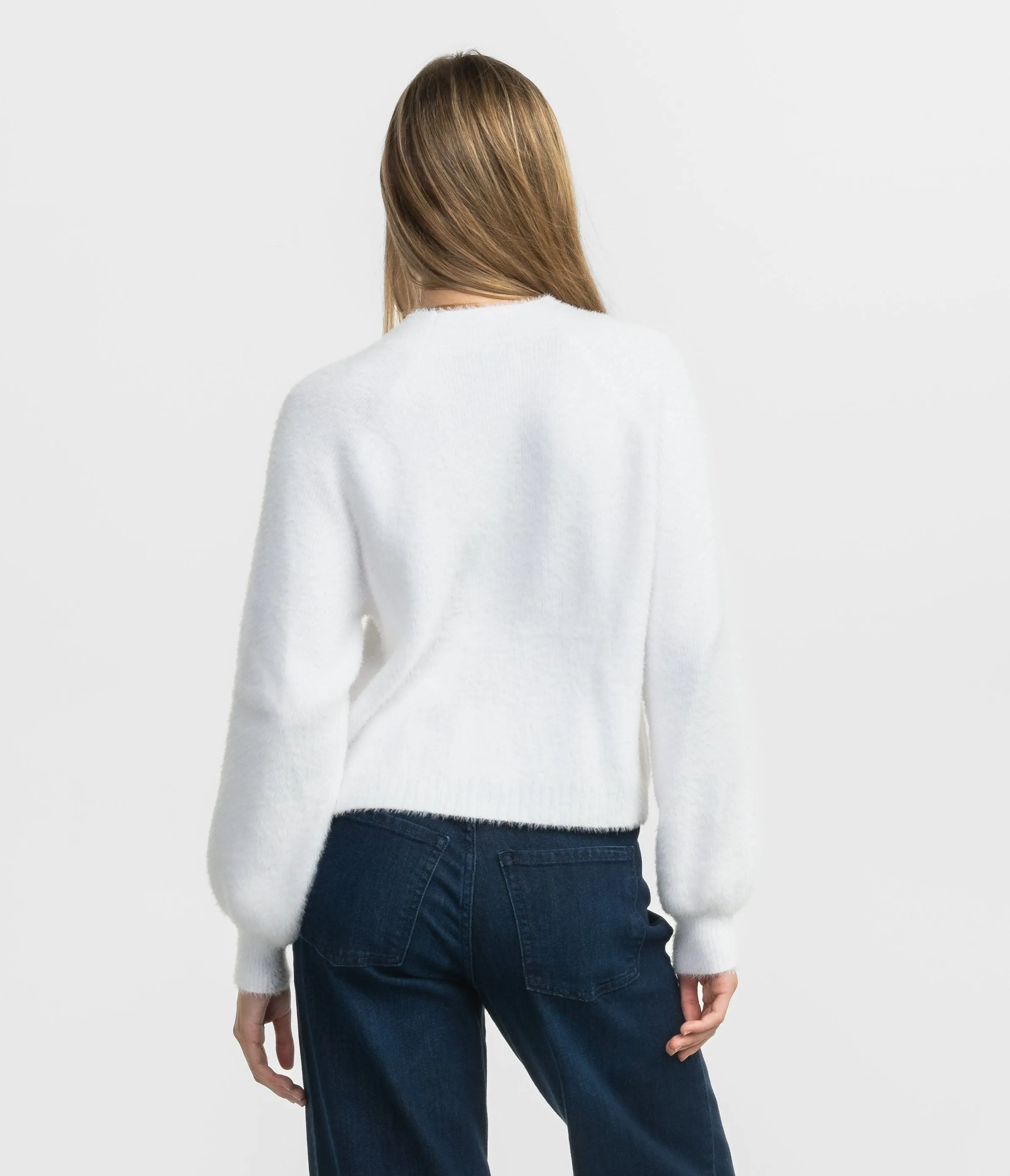 Feather Knit Mockneck Sweater - Sugar Swizzle