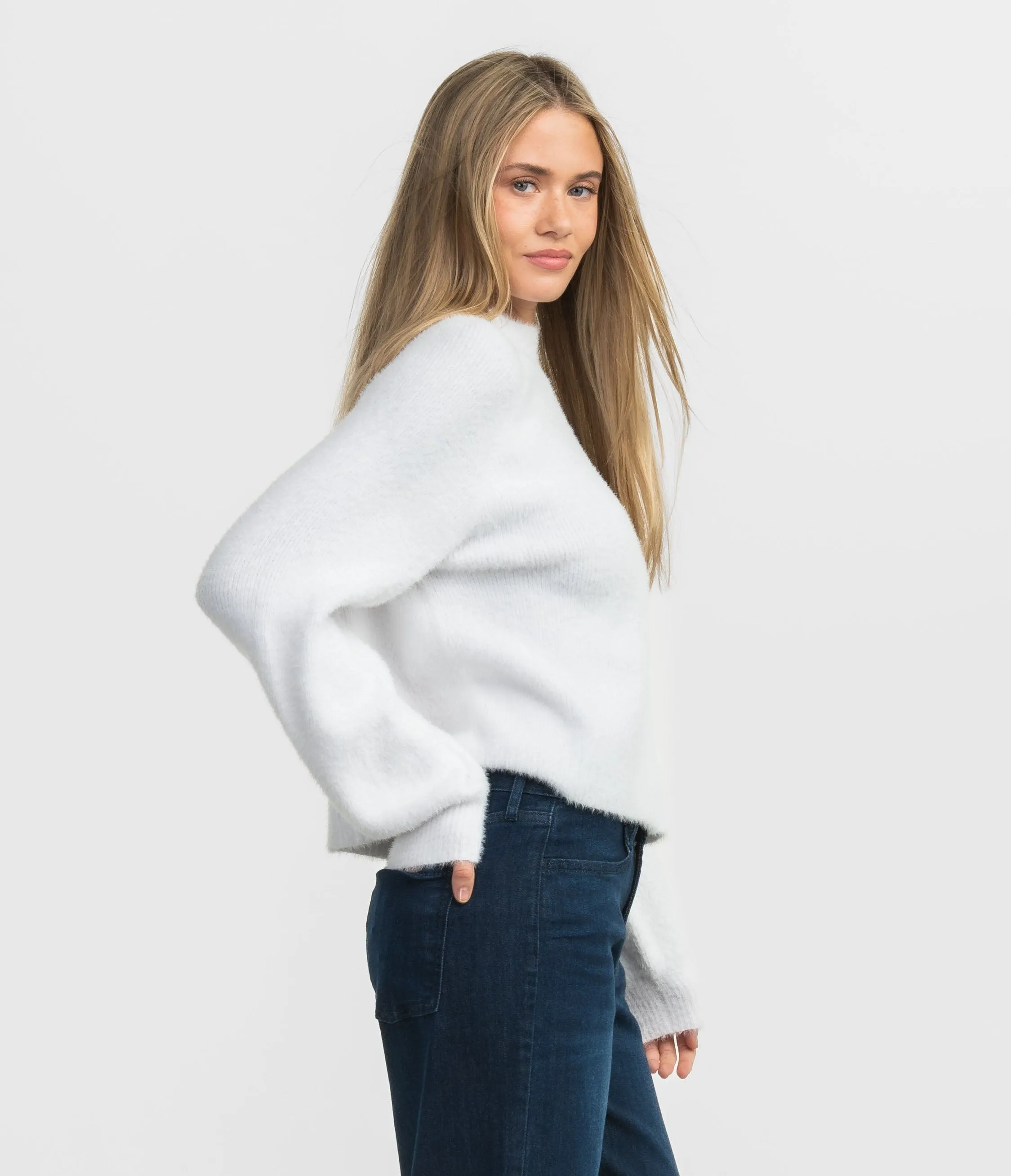 Feather Knit Mockneck Sweater - Sugar Swizzle