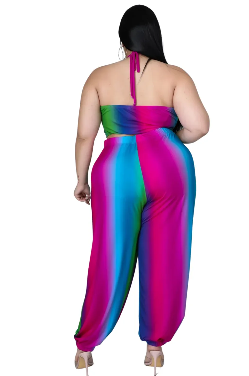 Final Sale Plus Size 2pc Halter Set in Ombré Print