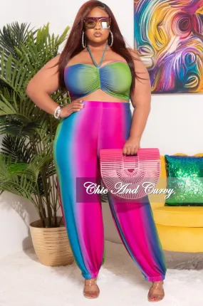 Final Sale Plus Size 2pc Halter Set in Ombré Print