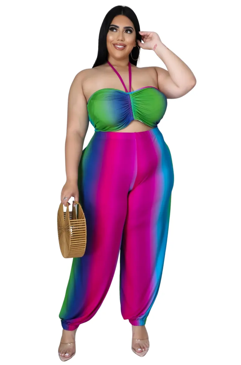 Final Sale Plus Size 2pc Halter Set in Ombré Print