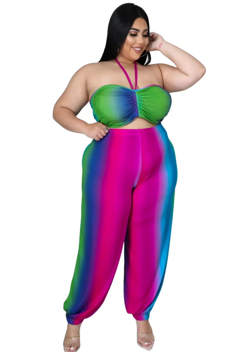 Final Sale Plus Size 2pc Halter Set in Ombré Print