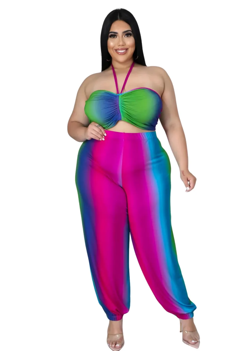 Final Sale Plus Size 2pc Halter Set in Ombré Print