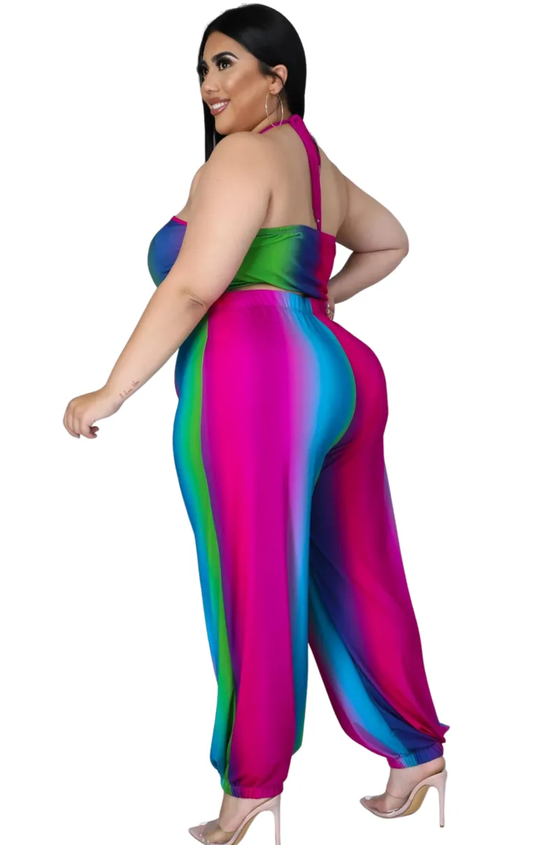 Final Sale Plus Size 2pc Halter Set in Ombré Print