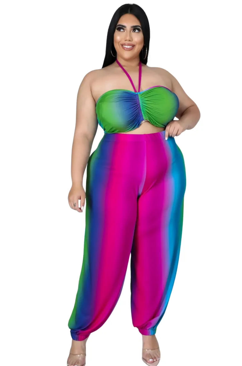 Final Sale Plus Size 2pc Halter Set in Ombré Print