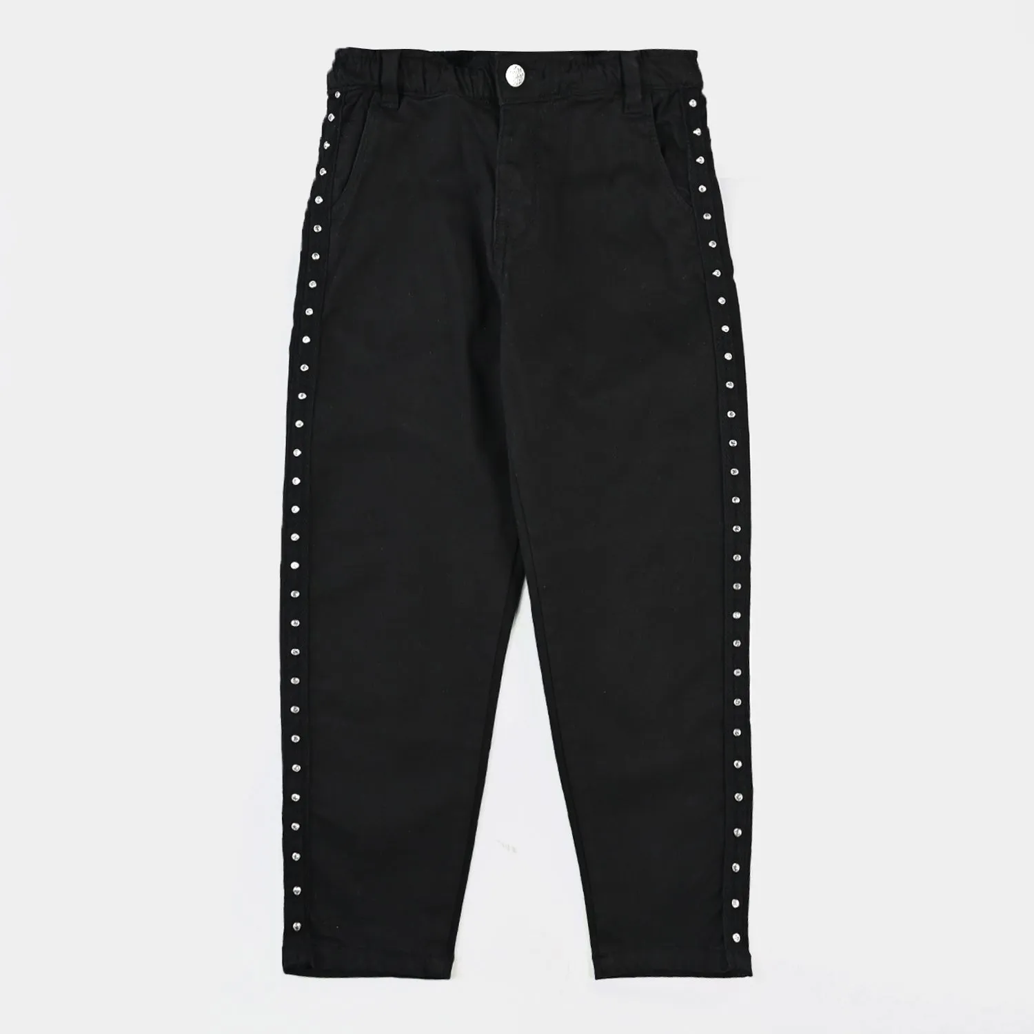 Girls Cotton Twill Pant China Tape-BLACK