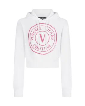 Glitter V-Emblem Cropped Hoodie