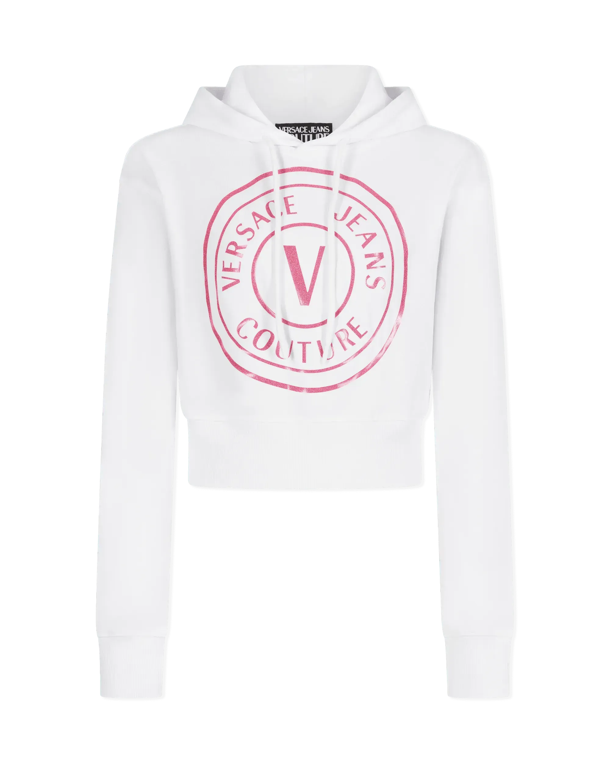 Glitter V-Emblem Cropped Hoodie