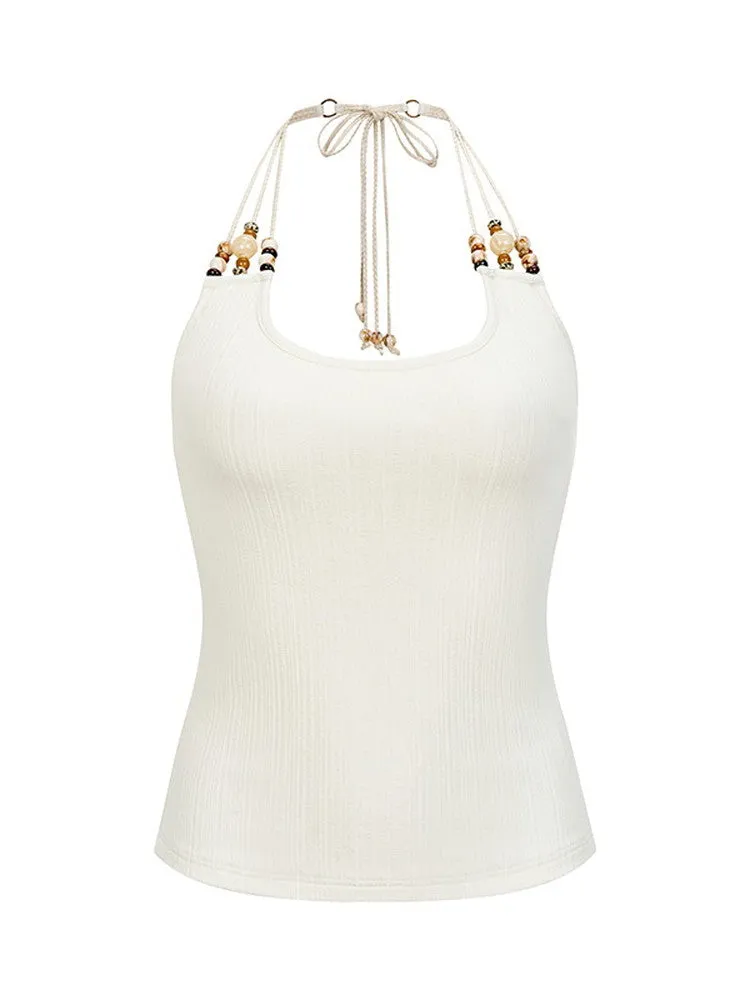 Halter-Neck Beads Back-Open Summer Simple Tops