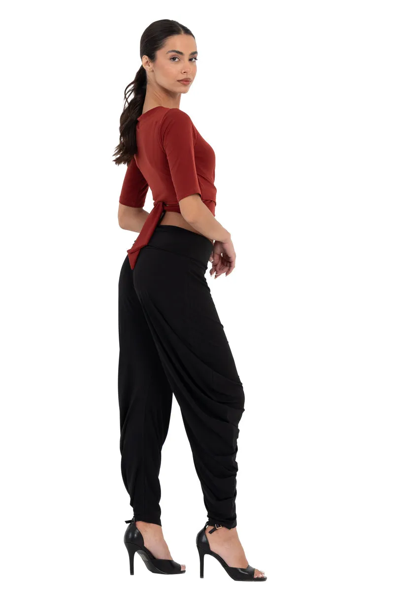 Harem Tango Pants With Gathers (S) (Brick Red)