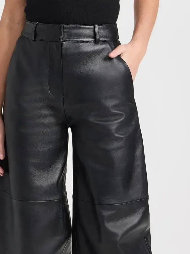 High Waist Matte Faux Leather Loose Pants