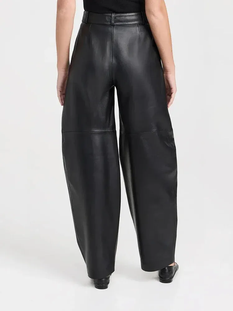 High Waist Matte Faux Leather Loose Pants