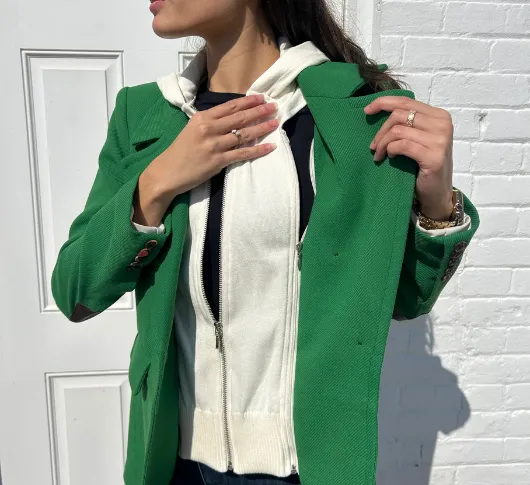 IRIS - Jacket with Leather Patches and Zip Out Hood in Green