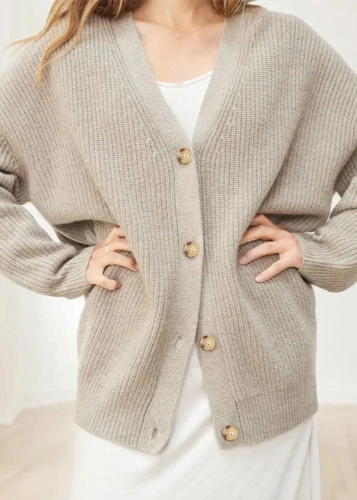 Ivyshape | Beige Cardigan Sweater Relaxed Style