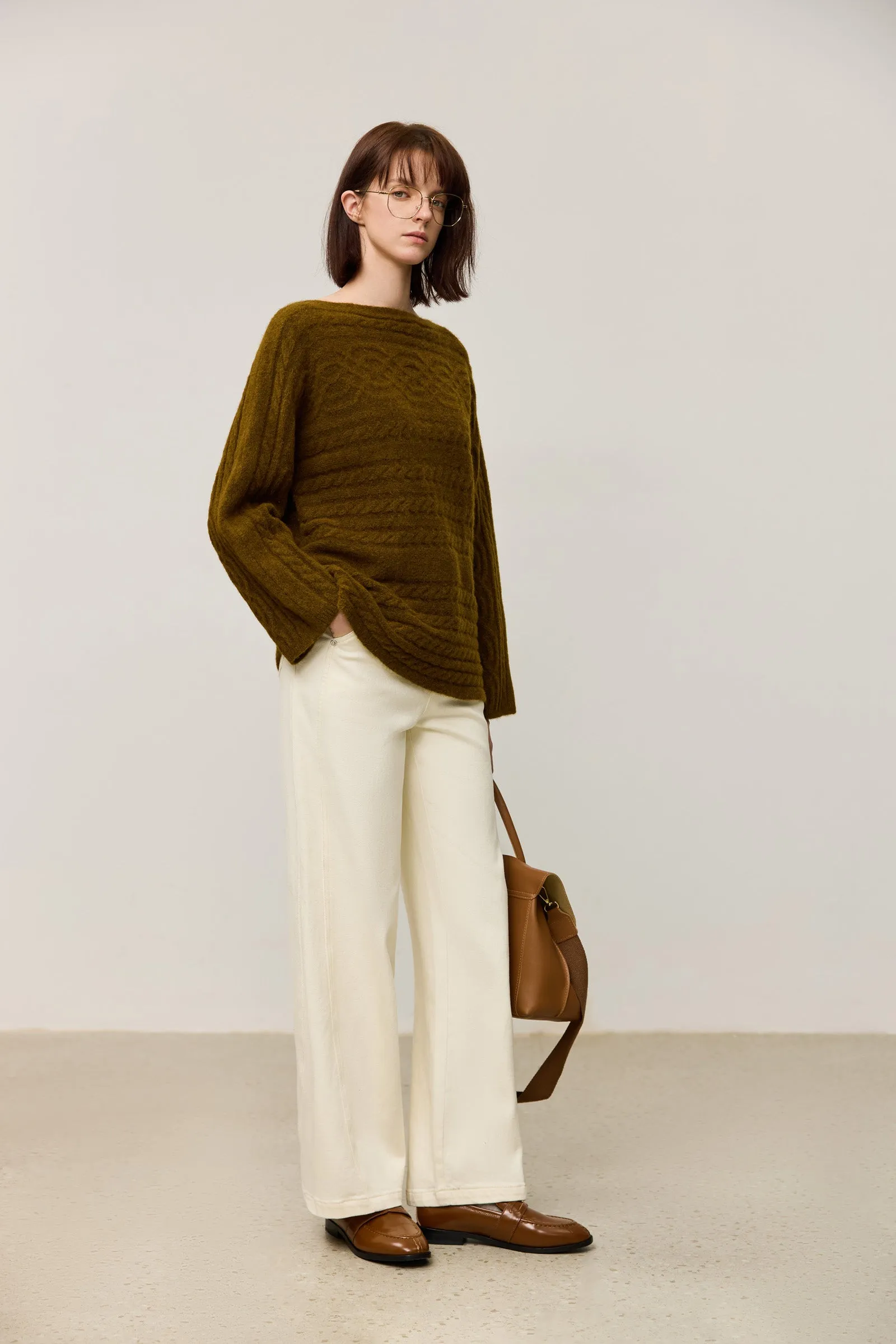 LILY Elegant Off-Shoulder Drop Shoulder Knit Sweater