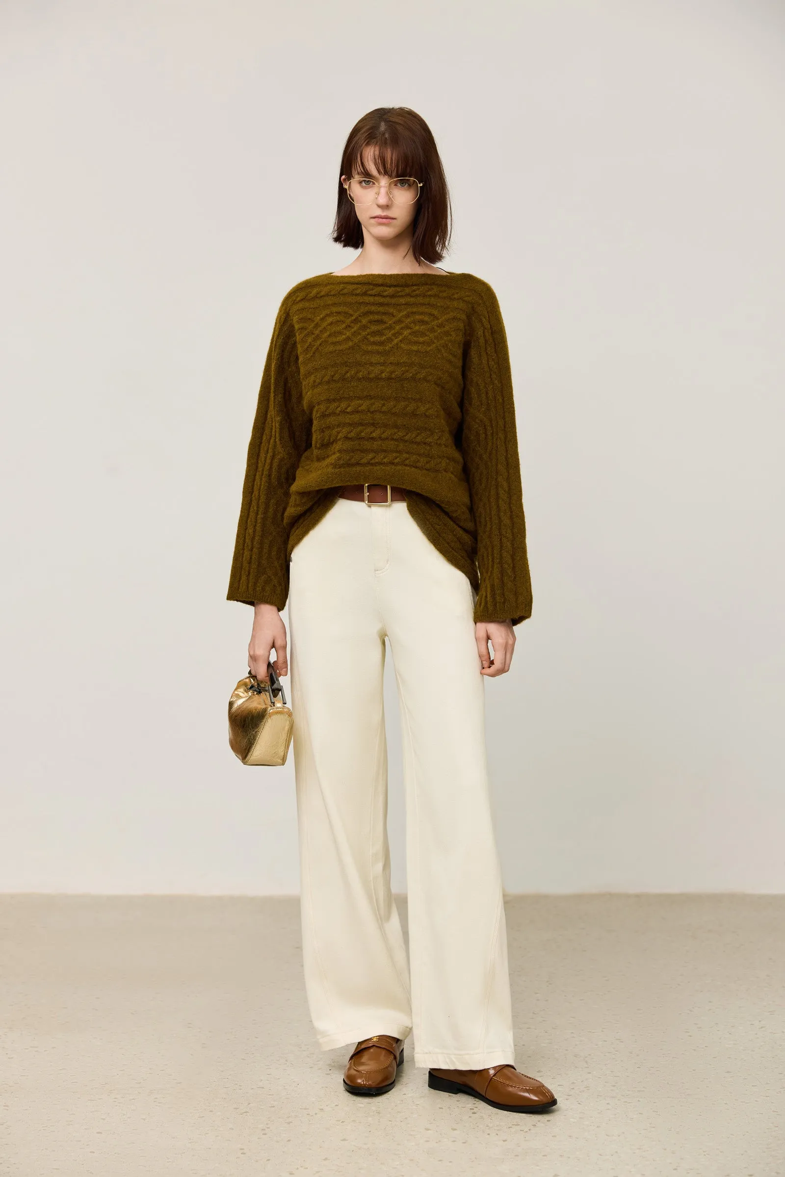 LILY Elegant Off-Shoulder Drop Shoulder Knit Sweater