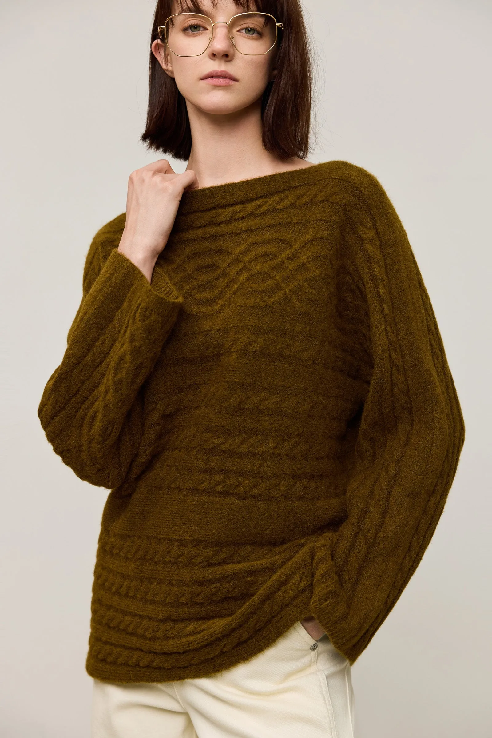 LILY Elegant Off-Shoulder Drop Shoulder Knit Sweater