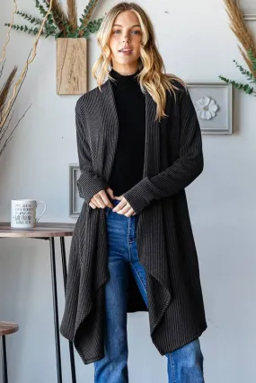 LONG SLEEVE SOLID URBAN RIBBED OPEN CARDIGAN