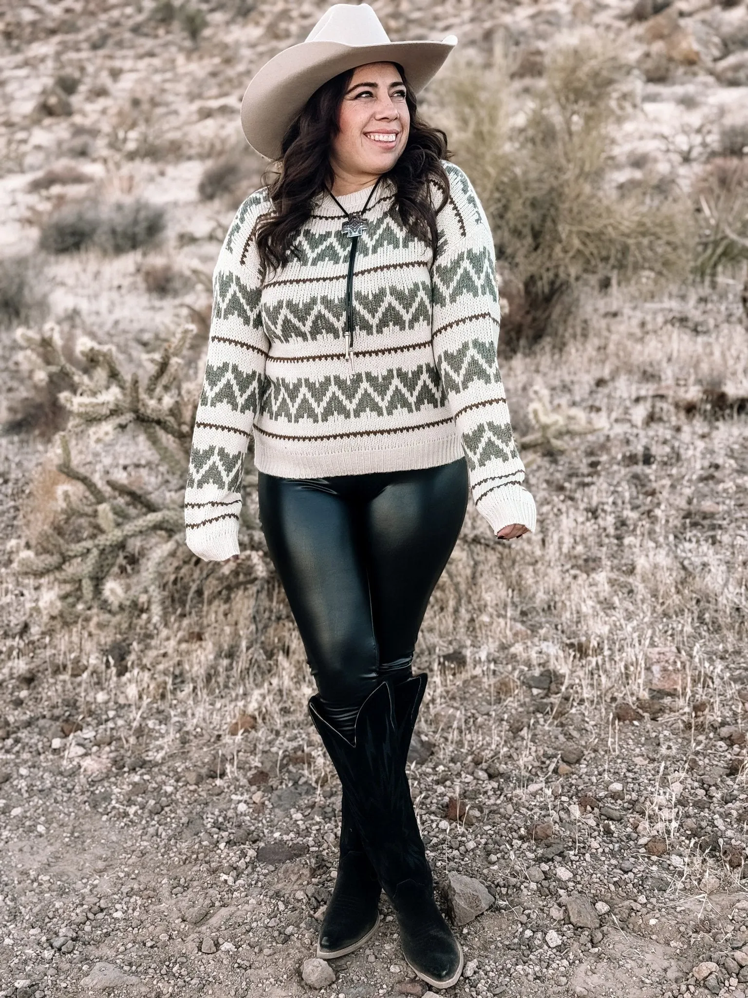 Love Story Boho Western Ugly Christmas Sweater, Taupe