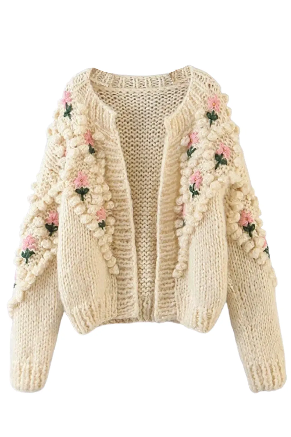 'Luciana' Flower Hand-Knitted Cardigan (2 Colors)