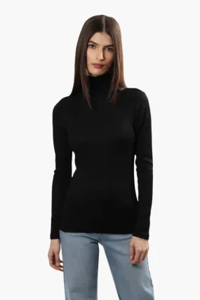 Magazine Ribbed Turtleneck Long Sleeve Top - Black