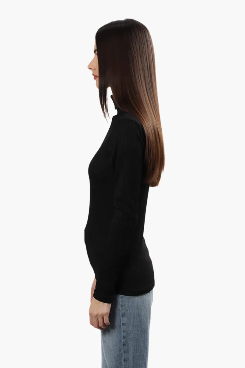 Magazine Ribbed Turtleneck Long Sleeve Top - Black